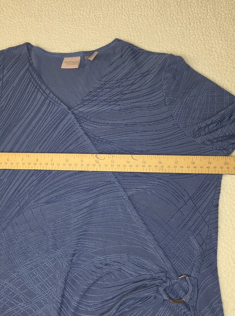 Chicos Women’s Asymmetrical Knot-Detail Top in Slate Blue Size Medium - Picture 4 of 9